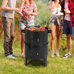 Linkforu - 3-in-1 Multifunctionele BBQ – Grill - Stook- Rookoven met Deksel en Thermometer – Houtskoolgrill – 2 Verstelbare Kleppen — thumbnail 5