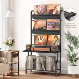 SNJY® Platenspeler Meubel - Platenspeler Kast - LP Houder - Platenhouder - 30D x 70B x 144H cm - Zwart — thumbnail 3