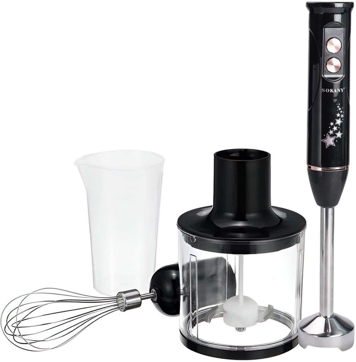 Sokany, Staafmixer 600W 4-in-1 met Hakmolen en Garde, Grijs — afbeelding 1