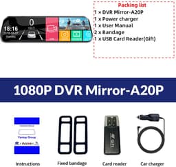 Dashcam voor Auto - 10 Inch Touchscreen Spiegelcamera - 1080P AHD Dashcam met Nachtzicht - G-Sensor - Parkeermodus - Groothoek 170° - Zwart — thumbnail 2