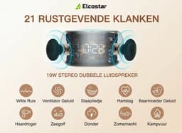 Elcostar Digitale Wekker 2.0 - Nachtlamp licht & Bluetooth Speaker - White Noise Machine met Geluiden - 21 rustgevende klanken - Voor Slaapkamer, Baby, Kinderen & Volwassenen — thumbnail 2