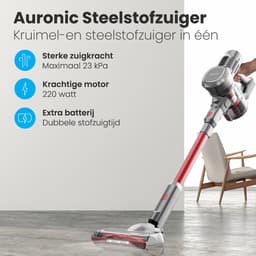 Auronic Steelstofzuiger Draadloos 220W - Draadloze Stofzuiger - HEPA Filter - Zelfstaand - Extra Accu - Op Accu - Zonder Zak - Kruimeldief - Vacuum Cleaner - Grijs/Rood — thumbnail 2