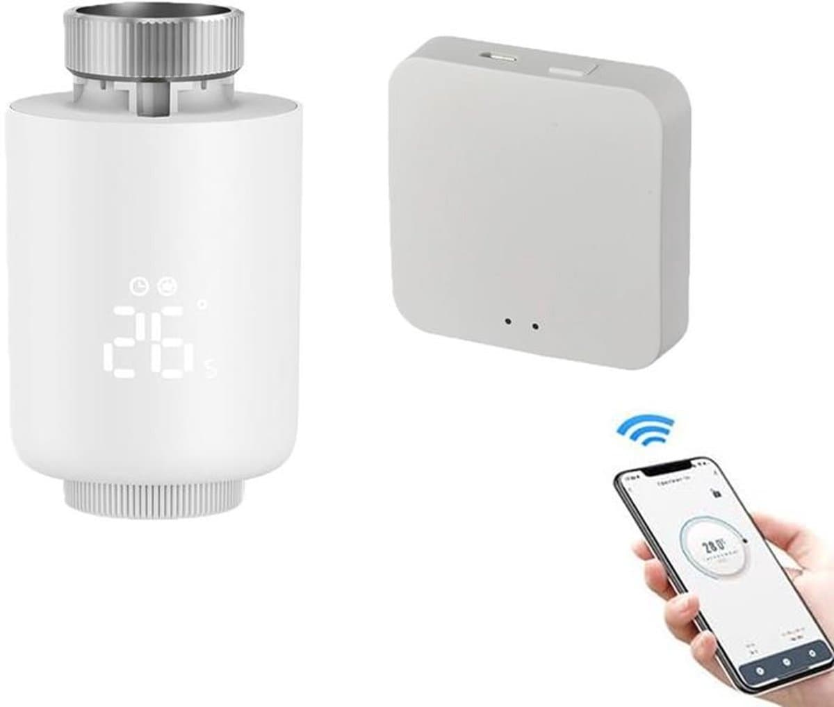 KZQ Temperatuurregelklep - Slimme klep - Thermostaatset voor huisverwarming - Programmeerbaar - LED-display - Spraakbediening - Snelle verwarming - Compatibel met gangbare radiatoren — afbeelding 1