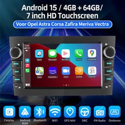 ESSGOO Android 15 Autoradio Geschikt Voor Opel Astra H Corsa C/D Meriva Zafira B - 4GB + 64GB - Draadloos Apple Carplay & Android Auto - 7-inch Touchscreen - GPS-Navigatie - Bluetooth & Wifi - Achteruitrijcamera - Microfoon - Dashcam — thumbnail 5