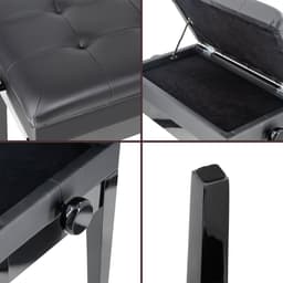 Pianokruk Hoogglans Zwart Verstelbaar in Hoogte met Opbergruimte - Piano Stoel - Pianobank - Klassiek Voeten Bankje - Kruk - Hout en Vegan Leer - Hoogte 48 tot 58 cm — thumbnail 2
