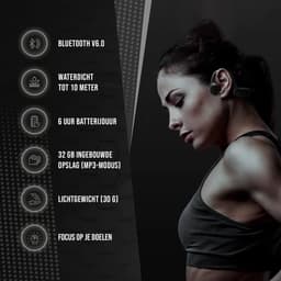 Tech Essentials Marine X9 - Sport oordopjes - Bone Conduction Headphone - Open Ear Oortjes - Draadloze Bluetooth Koptelefoon - Zwemmen - Hardlopen - 32GB Geheugen - IPX8 Waterdicht - Zwart — thumbnail 2