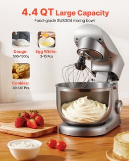 VEVOR Staande Mixer/Keukenmachine voor Bakken, 1500w Deegmixer met Roestvrijstalen Kom (4,2L) & Deeghaak & Klopper & Garde, 10 Snelheden Kantelbare Mixer — thumbnail 5