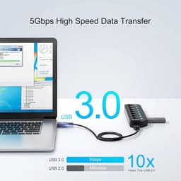 7-Poorts USB 3.0 Hub Splitter met Individuele Aan/Uit Schakelaars en LED Indicatoren — thumbnail 4
