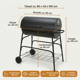 Lomera Cilinder BBQ - Houtskoolbarbecue - Houtskool BBQ - Verrijdbare BBQ - BBQ op Wielen - Barbecue op Wielen - Cilinder Barbecue - Verrijdbare Houtskoolbarbecue - Houtskoolbarbecue op Wielen — thumbnail 3