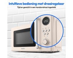 MEDION retro magnetron (20 liter, ca. 800 watt, 5 magnetronstanden, 8 automatische programma's, digitaal display, ontdooifunctie, compact, MD15000) beige