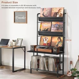 SNJY® Platenspeler Meubel - Platenspeler Kast - LP Houder - Platenhouder - 30D x 70B x 144H cm - Zwart — thumbnail 5