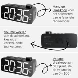 YUCONN Wekkerradio - Wekker Kinderen - Kinderwekker - Grote LED Cijfers - Wekkers Digitaal - Dimbaar Display - Sleeptimer - Wit — thumbnail 2
