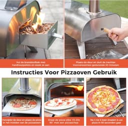 Aurixi® Pizza oven Buiten - Pizza oven Buiten - Pizza oven Buiten Gas - draagbare roestvrijstalen pizzagrill - houtgestookte pizzamaker - Zilver- 54cm x 36cm x 61cm — thumbnail 5