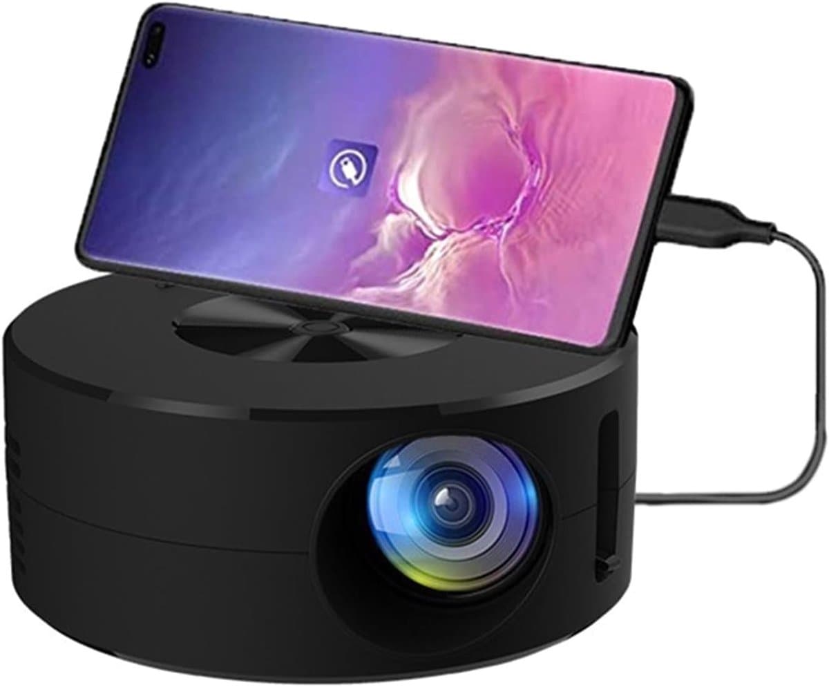 Mini Projector - Mini beamer - Draagbaar - Zakprojector - Draagbare Thuisbioscoop – Ondersteunt – Voor Kinderen & Smartphone – Rond – Zwart – 11x11x4.7cm — afbeelding 1