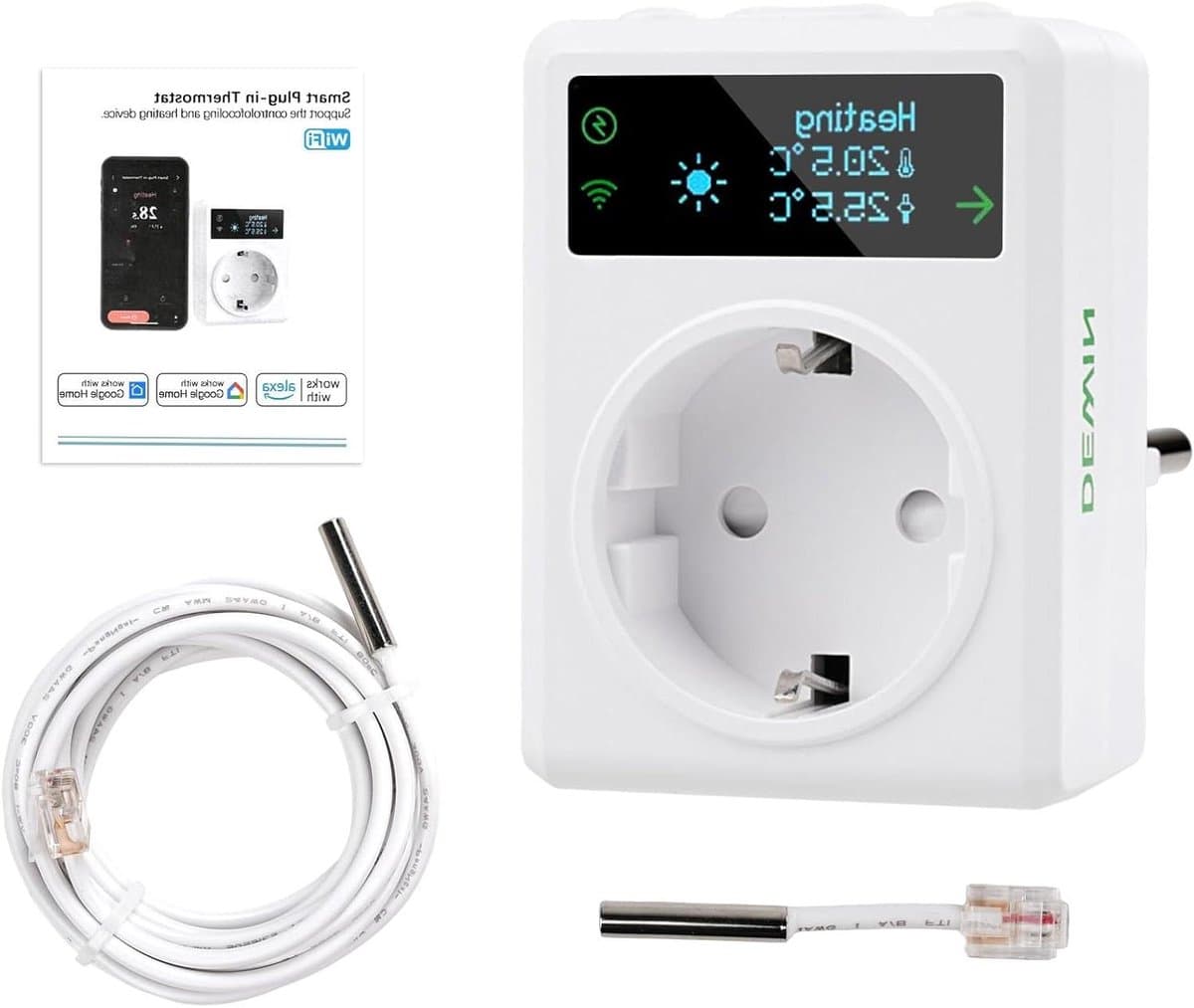 Slimme Wifi Stekker - Temperatuurregelaar - Verwarming Koeling - App Bediening - 16A - Wit — afbeelding 1
