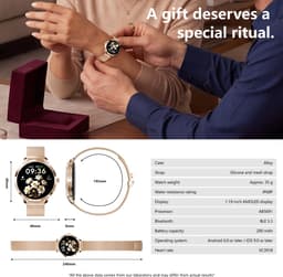 RAYOFI - Dames smartwatch - 1,19 inch sporthorloge - Ondersteunt bellen via Bluetooth, IP68 waterbestendigheid, hartslagmeting en zuurstofsaturatiemeting - Compatibel met meer dan 120 sportmodi - Beschikbaar voor Android en iOS - Roségoud — thumbnail 2