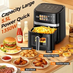 Genet7 Store - AirFryer - 5,5L - Luchtfriteuse 8-in-1 - Touchscreen - Max. 200°C Elektrisch - zwart — thumbnail 2
