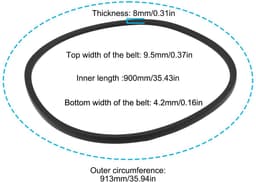 Dailygoods- Grasmaaier V-riem 2 stuks - Compatibel met SABO 52-151 H mA - Rubber met polyester - Bovenbreedte 9,5 mm - Binnenlengte 900 mm - Duurzaam en flexibel - V-snaar — thumbnail 2