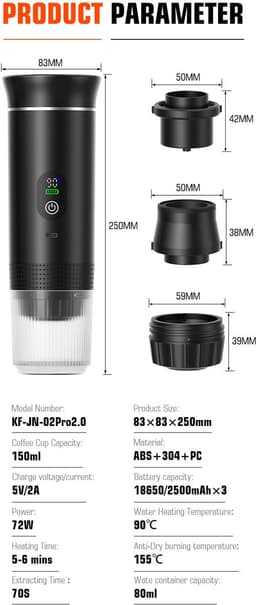 Brewezza Portable Koffiezetapparaat – Tijdelijk Aanbod – Compact & Lichtgewicht – USB Oplaadbaar – Ideaal voor Reizen & Outdoor — thumbnail 3