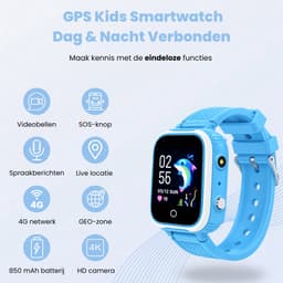 WB Goods Kinder Smartwatch - GPS Horloge Kind - Smartwatch Kinderen - Kinder GPS Tracker - 4G & SMS - Blauw - Met Nederlandse Taal — thumbnail 2