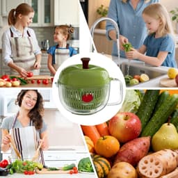 Fruitwasmachine - Groente spinner - Salades maken - Dubbellaags ontwerp - 23 x 23 x 18 cm - Groen — thumbnail 3