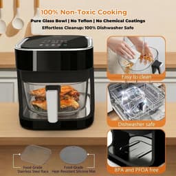 Luchtfriteuse van glas met vooraf ingestelde kookmodi, 8-in-1, transparante glazen pot, niet giftig, vaatwasmachinebestendig, 97% minder olie, controle — thumbnail 4
