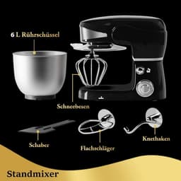 Keukenmachine - Mixer Robot - Bakken Koken - Planetair Mengsysteem - 6 Liter Kom - Zwart — thumbnail 3