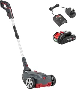 Accu Mulchmaaier - Elektrische Grasmaaier - Gazon Onderhoud - Flexibel Accu Systeem - 22 cm Maaibreedte - Grijs Zilver Rood — thumbnail 1