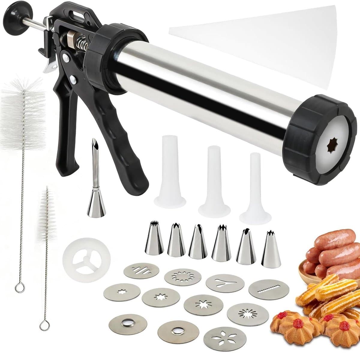 Koekjespers Set - Bakkerij Tool - Koekjes Bakken - Roestvrij Staal - 11 Spuitmonden - Zwart — afbeelding 1