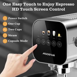 Aigostar Espressomachine 20 Bar - Pistonmachine met LCD Display - Geschikt voor Gemalen Koffie & Nespresso Capsules - RVS Melkopschuimer - Zilver — thumbnail 3