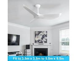 Plafondventilator met Afstandsbediening - Ventilator Woning - Verkoeling en Ventilatie - Stille DC Motor - 132 cm - Wit