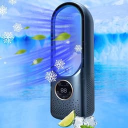 Multifunctionele, bladloze USB-ventilator - 6 snelheden met timer - Koelventilator - Bladloze staande ventilator met LED-display - Geluidsarm - Draagbaar - Geschikt voor studentenhuisvesting, kantoorbureau (blauw) — thumbnail 5