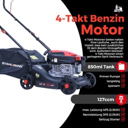 Grasmaaier met Aandrijving - Loopmaaier Gazon - Gazon Onderhoud - Krachtige 4pk Motor - 39 cm Maaibreedte - Zwart — thumbnail 2