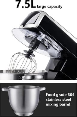 Keukenmachine - Mixer Foodprocessor - Bakken en Koken - Krachtige Motor - 7.5 Liter - Zwart — thumbnail 5
