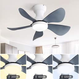 Plafondventilator Met Lamp - Ø 29 inch - Stille ventilator - 5 Hout Bladen - Dimbare lamp met 3 lichtstanden - 6 standen voor de windkracht - Met Afstandsbediening - LED's Light - Wit — thumbnail 2