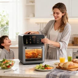 Heteluchtfriteuse Oven - Airfryer Aanrecht - Gezinsmaaltijden Bereiden - Dubbele Temperatuurzone - 18 Liter - Zwart — thumbnail 2