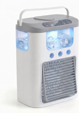 Ventilator - Draagbare luchtkoeler en ventilator - mini airco met 3 snelheden & 3 sproeistanden, 600 ml watertank, RGB-verlichting, oplaadbare mini-tafelventilator（grijs） — thumbnail 1