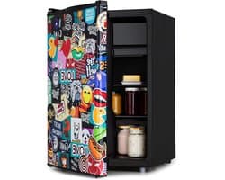 Compacte Koelkast - Kleine Koelkast Koelbox - Keuken Koelen Opslaan - VividArt Stickerbom Design - 70 Liter - Zwart
