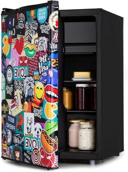 Compacte Koelkast - Kleine Koelkast Koelbox - Keuken Koelen Opslaan - VividArt Stickerbom Design - 70 Liter - Zwart — thumbnail 1