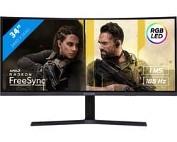RAIDER 34 inch Ultra Wide Gaming Monitor - 165HZ - 34 inch - WQHD (3440x1440) - CURVED - 1 ms - FreeSync/G-Sync - Zwart