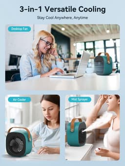 Mini airco - Draagbare airco - Mobiele airco zonder afvoer - Mobiele airco voor slaapkamer - Mobiele airco - ventilator - 4000 mAh oplaadbare persoonlijke luchtkoeler - slaapkamer, reizen, kantoor, buiten, binnen - Groen — thumbnail 5