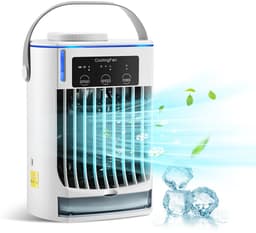 Mobiele airco zonder afvoer-mobiele airco zonder slang-3-in-1 mini-afvoerloze draagbare airconditioner-mobiele airco voor slaapkamer-3 windsnelheden, grote watertank, luchtkoeler voor slaapkamer, thuiskantoor-wit — thumbnail 1