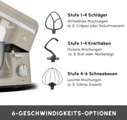 Karaca Mastermaid Chef Pro Dubbelarmige Keukenchef 1500W Zachte Room, Glanzende Room, 1500W, 5 L Mixer, Keukenmachine, Snelheidsinstelling, Deeghaak, Kloppen, Kneden en mengen — thumbnail 4