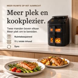 SwayTosh Cloud Airfryer met Stoomfunctie - 11L - PFAS Vrij - Double Stacked - Dubbele Airfryer XXL - Stomen én Airfryen - 2 Manden - 10 Kookprogramma's - 40-200°C - Dubbele Heteluchtfriteuse - 2750W — thumbnail 3