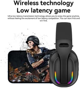 Ntech - Gaming Headset met Microfoon en RGB Light Zwart - koptelefoon draadloos - Draadloze Game Headset 2.4GHz, USB C Geschikt voor PS4, Xbox One, Xbox Series, PC en Nintendo Switch 2 - Bluetooth Gaming Headsets — thumbnail 2