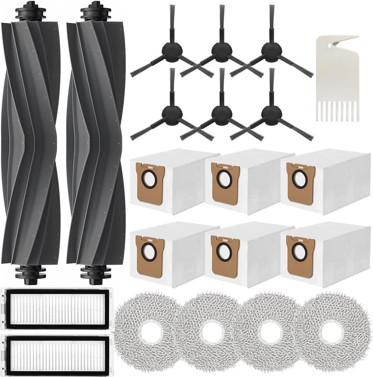 Geschikt voor Dreame L20 Ultra/L20 Ultra Complete accessoireset bevat: 2 rolborstels, 6 stofzakken, 4 dweilpads, 6 zijborstels en 2 filters. Het betreft een reserveonderdelen- en accessoireset geschikt voor robotstofzuigers. — afbeelding 1