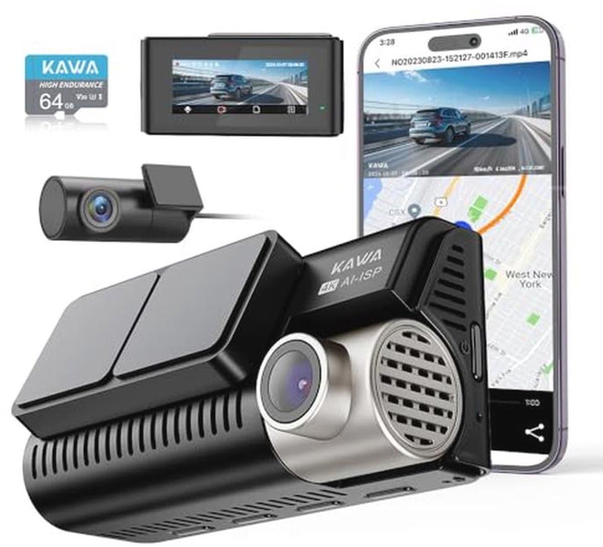 Dashcam 4K met Nachtzicht en GPS, 64GB SD Inclusief, 3,16" IPS Scherm, Continu Opnemen, Parkeerstand 24U — afbeelding 1