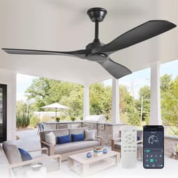 Stille plafondventilator zonder licht voor buiten | 132 cm | Ventilator met afstandsbediening en app | Omkeerbare DC-motor voor huis en tuin — thumbnail 2