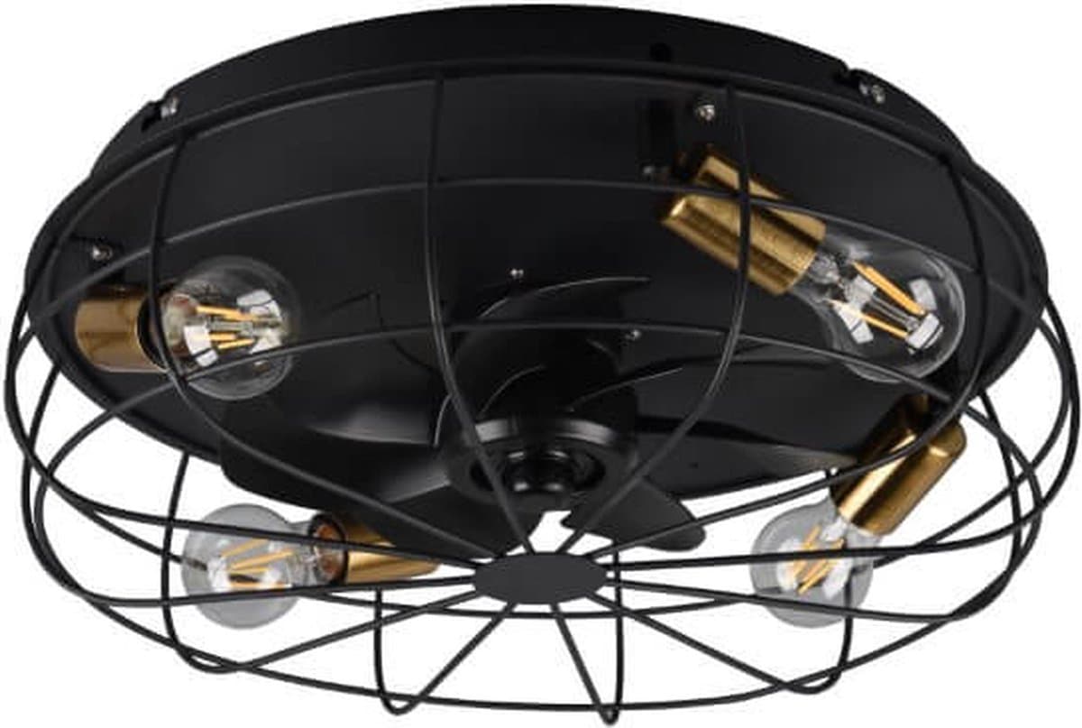 REALITY TRONDHEIM - Ventilator - Zwart mat - excl. 4x E27 4 W - Licht apart schakelbaar - Afstandsbediening - 3 snelheidsinstellingen - Timer — afbeelding 1