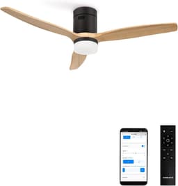 Plafondventilator met verlichting 132 cm, stille DC motor, 6 snelheden, timer en zomer-winterfunctie voor slaapkamer — thumbnail 1